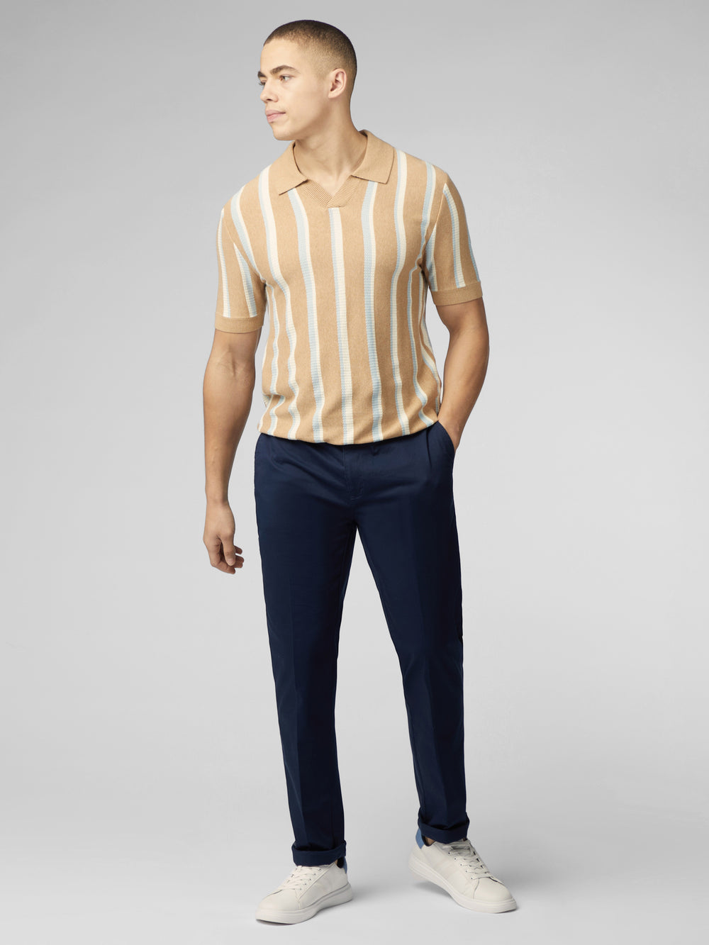 Knitwear Ben Sherman Vertical Stripe Open Neck Polo Grise | OQX-15049200